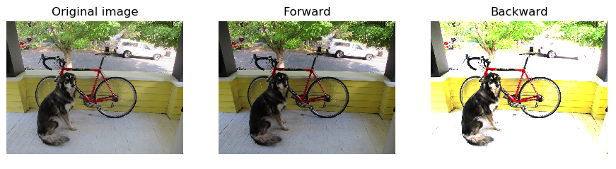 examples of activation functions being applied to the same input image. From up to down: Relu, Logistic and Elu, for both forward pass and backward pass