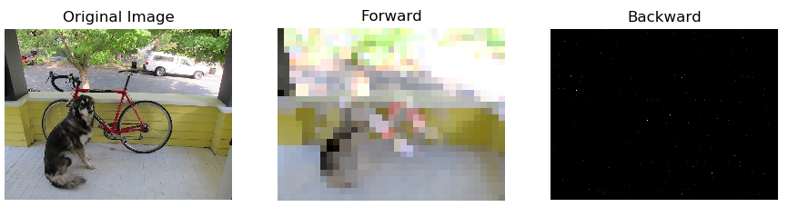 Effects of maxpooling the same image with differents size/stride. From above: kernel size = 3, stride = 2, and size = 30, stride = 20
